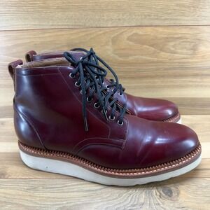 Bostonian Berkshire Wedge Boots Mens 10 Burgundy Leather Lace Up Vibram Soles